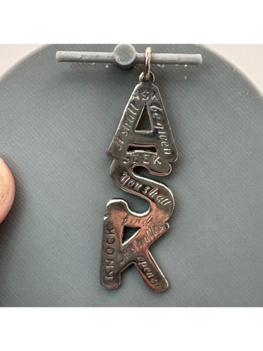 ASK Religious Pendant Charm Matthew 7:7 Silver Ton 2003 Christian Signed G Terry - Picture 2 of 11